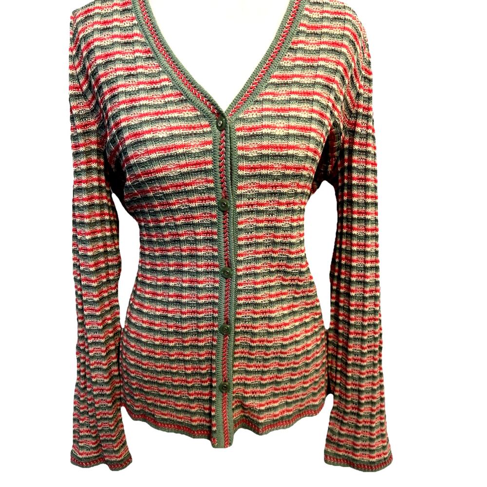 St. John Womens Wool Cardigan Knit Striped Sweater Luxury Designer Buttons S